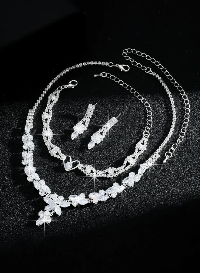 تايك تو طقم مجوهرات 3 قطع عقد وسوار وأقراط منمقة